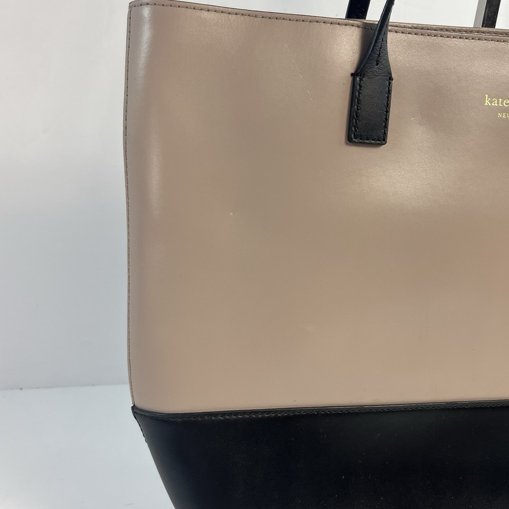 Kate Spade Black Pale Pink Leather Tote Wright Place Karla Tassel Logo Purse Bag - Picture 4 of 10